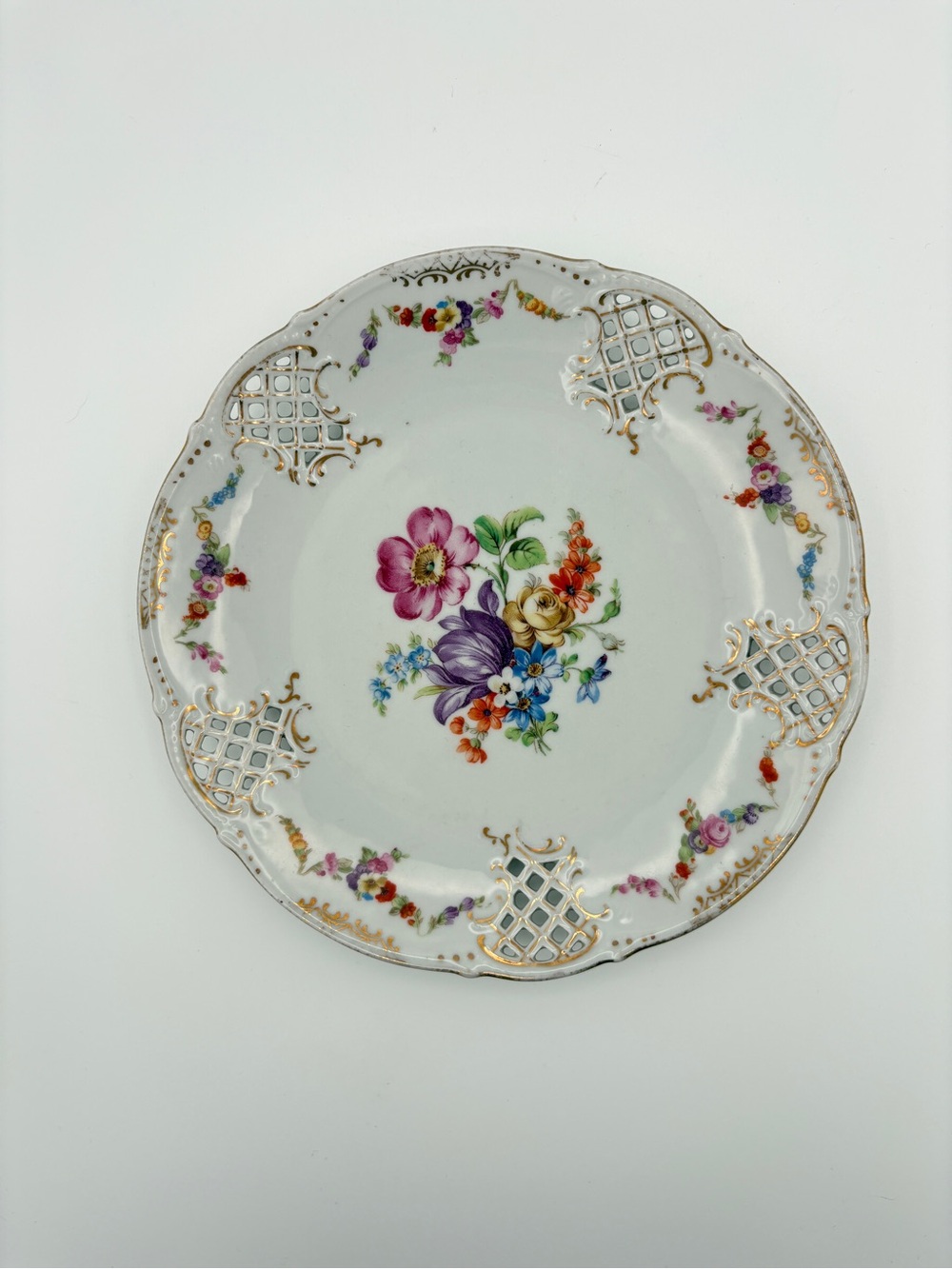 Vintage Schumann DRESDEN Porcelain Floral Reticulated Plate